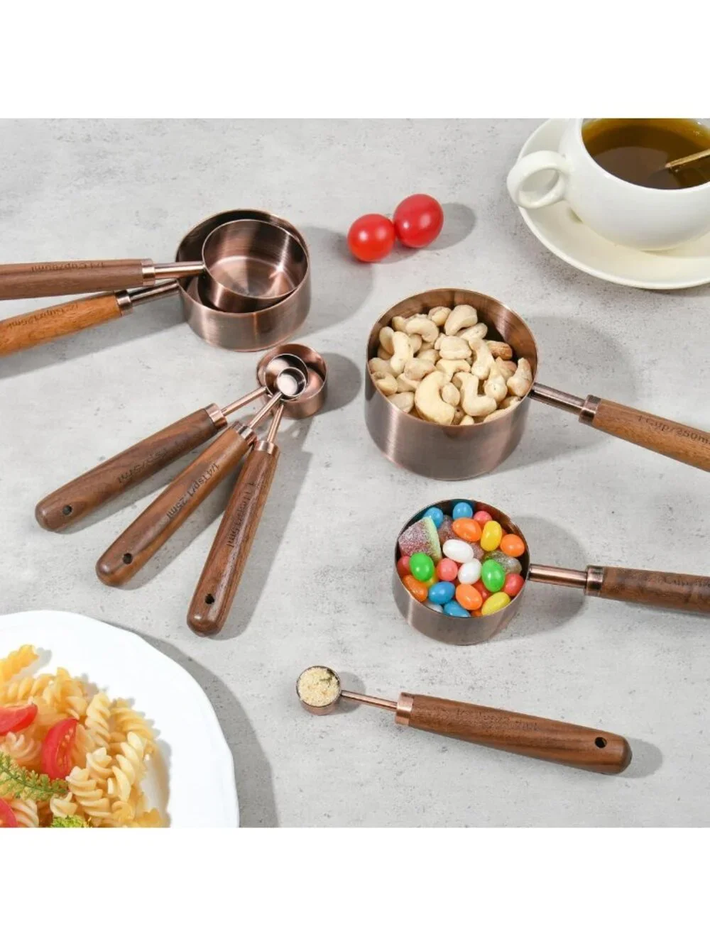 8-Piece Copper Measuring Cups & Spoons Set - Stainless Steel Kitchen Tools for